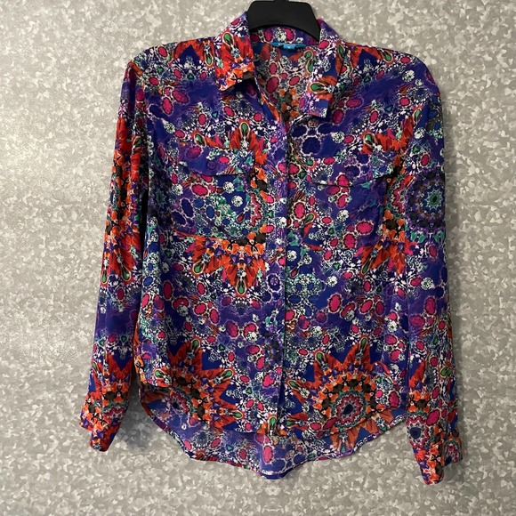 L'Amour Nanette Lapore Colorful Mandala Long Sleeve Button Up Top - Size Medium - Picture 1 of 6